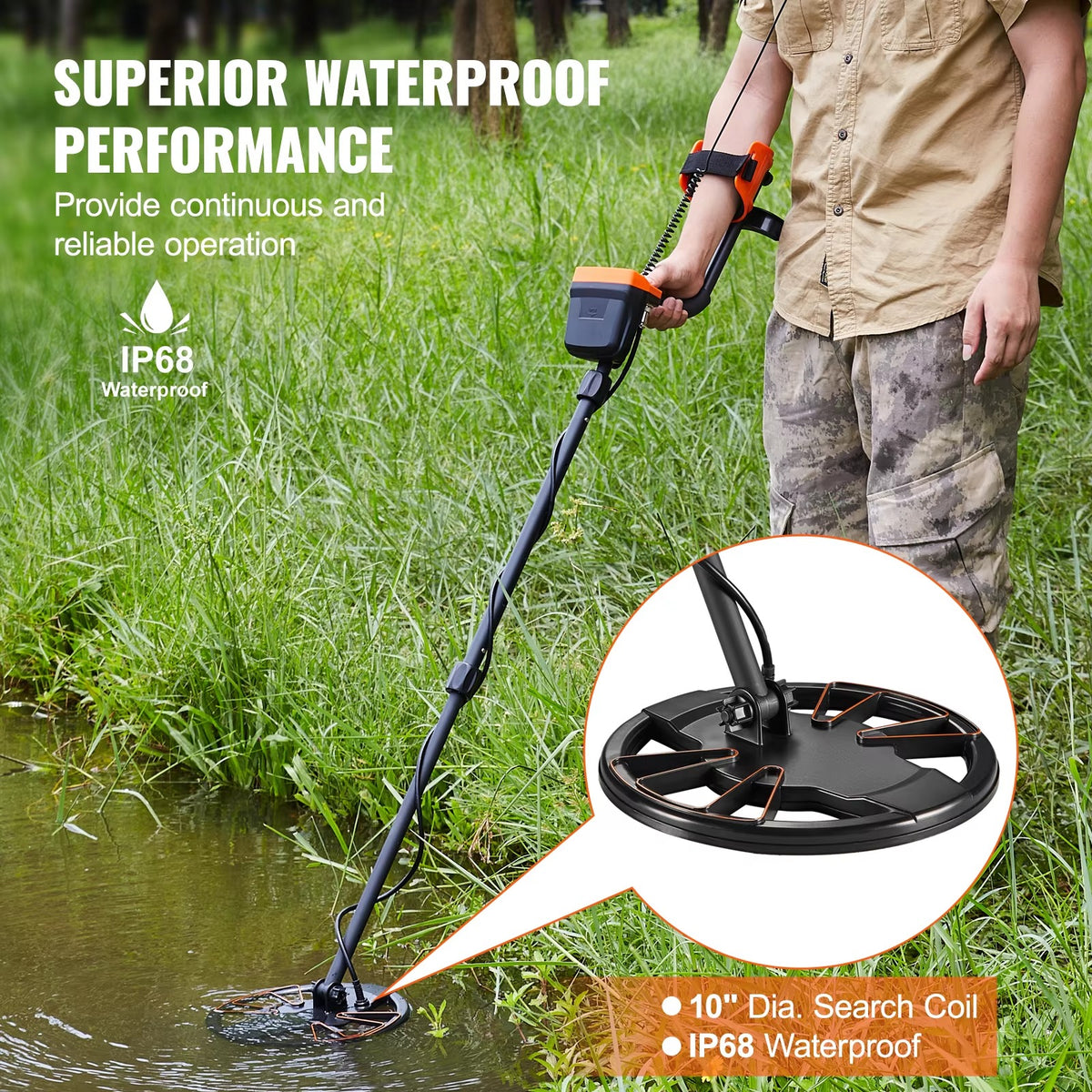 SIHAO DSP Metal Detector, 10" Waterproof Coil, 7 Modes LCD, 41-52" Adjustable Aluminum Stem for Gold & Relic Hunting