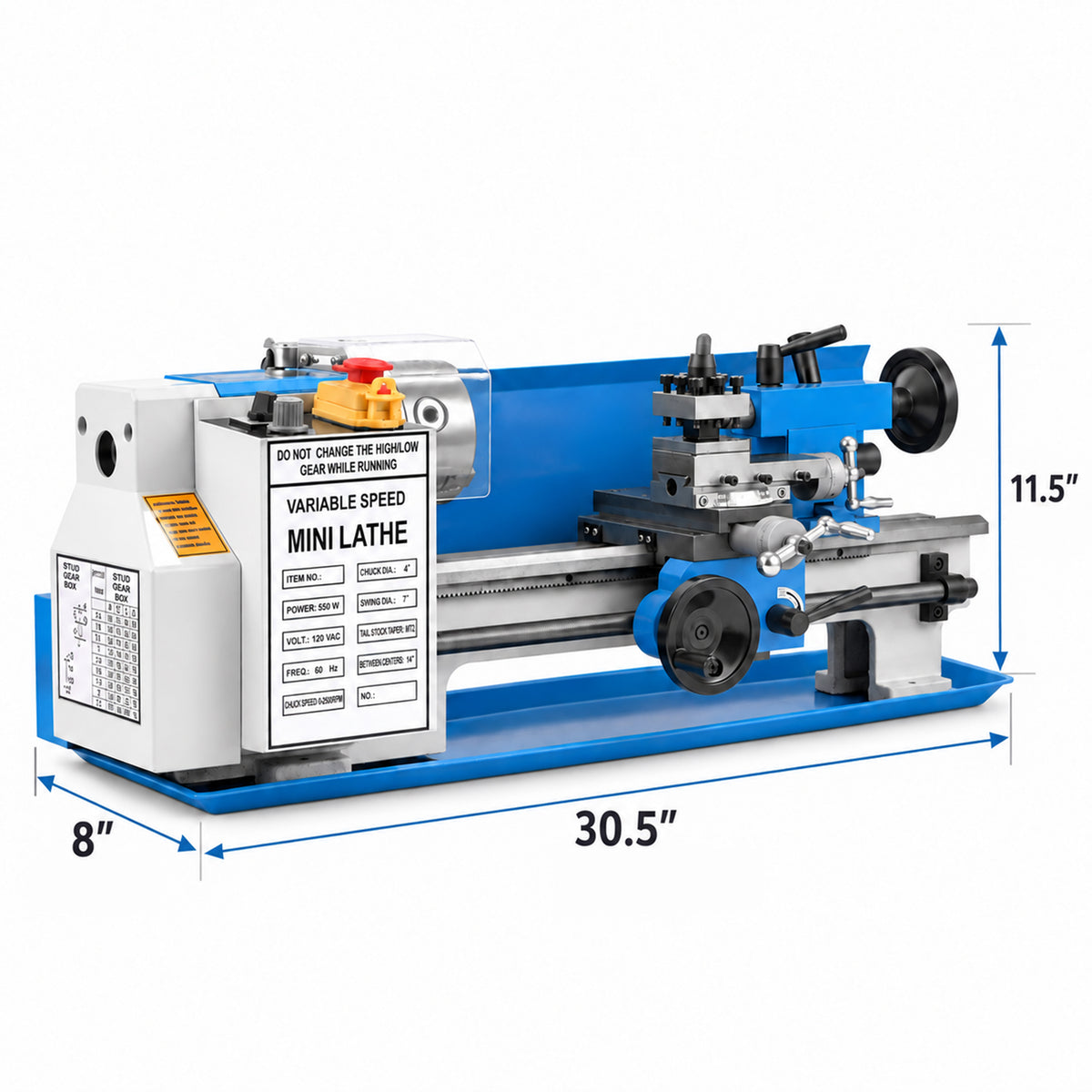 SIHAO Mini Metal Lathe Machine 550W, 7x14 Inch180x350mm Variable Speed Benchtop Lathe with 3-Jaw Chuck for Precision Metalworking, DIY Machining and Workshop Use
