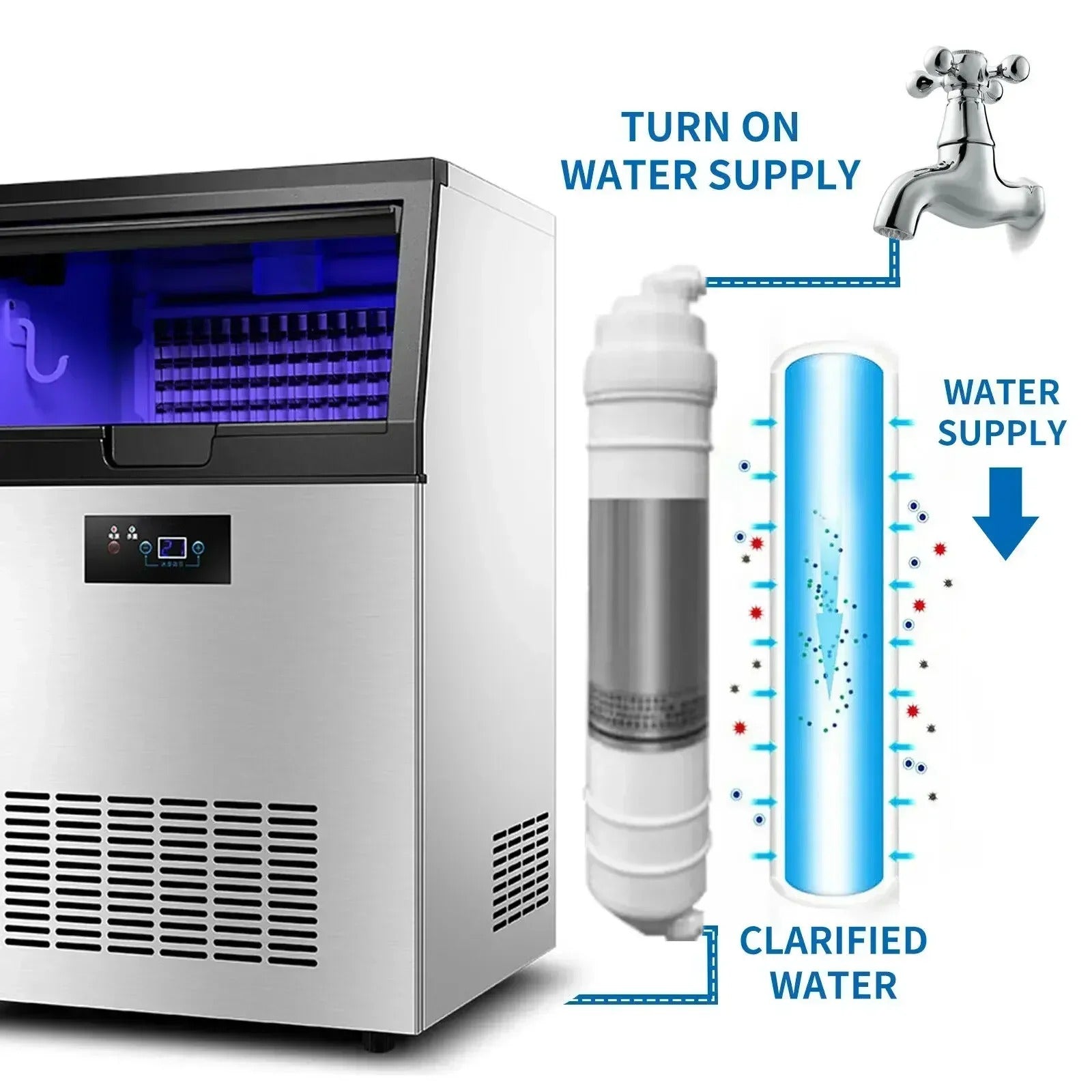 SIHAO 60kg/H Commercial Cube Ice Machine – Heavy-Duty Stainless Steel Unit with Large Storage Bin for Bars, Cafes & Hotels