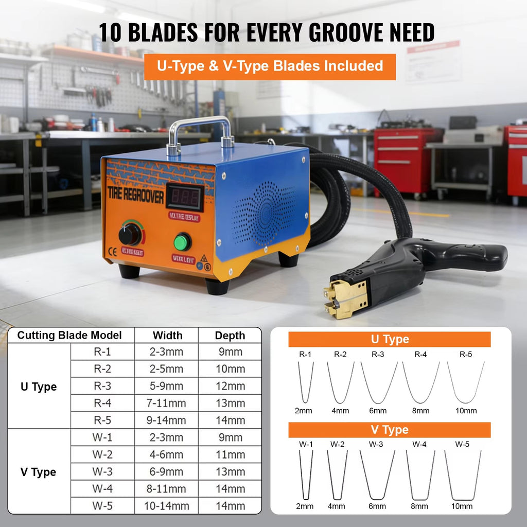 SIHAO 1000W Tire Groover Machine, Tyre Regroover Tool Kit with Iron Cutter for U/V & Right Angle Strips