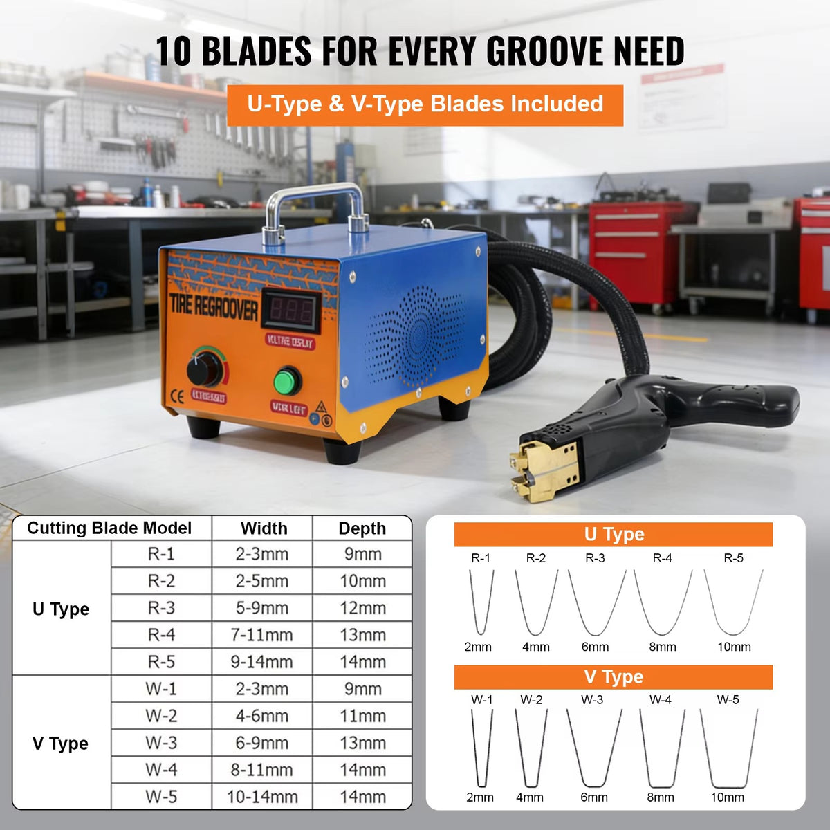 SIHAO 1000W Tire Groover Machine, Tyre Regroover Tool Kit with Iron Cutter for U/V & Right Angle Strips
