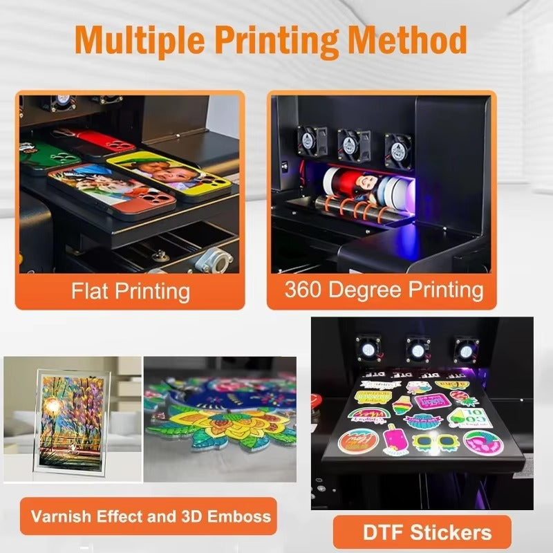 SIHAO A4 UV Printer, DTF UV LED Inkjet Printer with Rotary Attachment, 5760x1440dpi USB, for Bottles Paper Phone Cases PVC