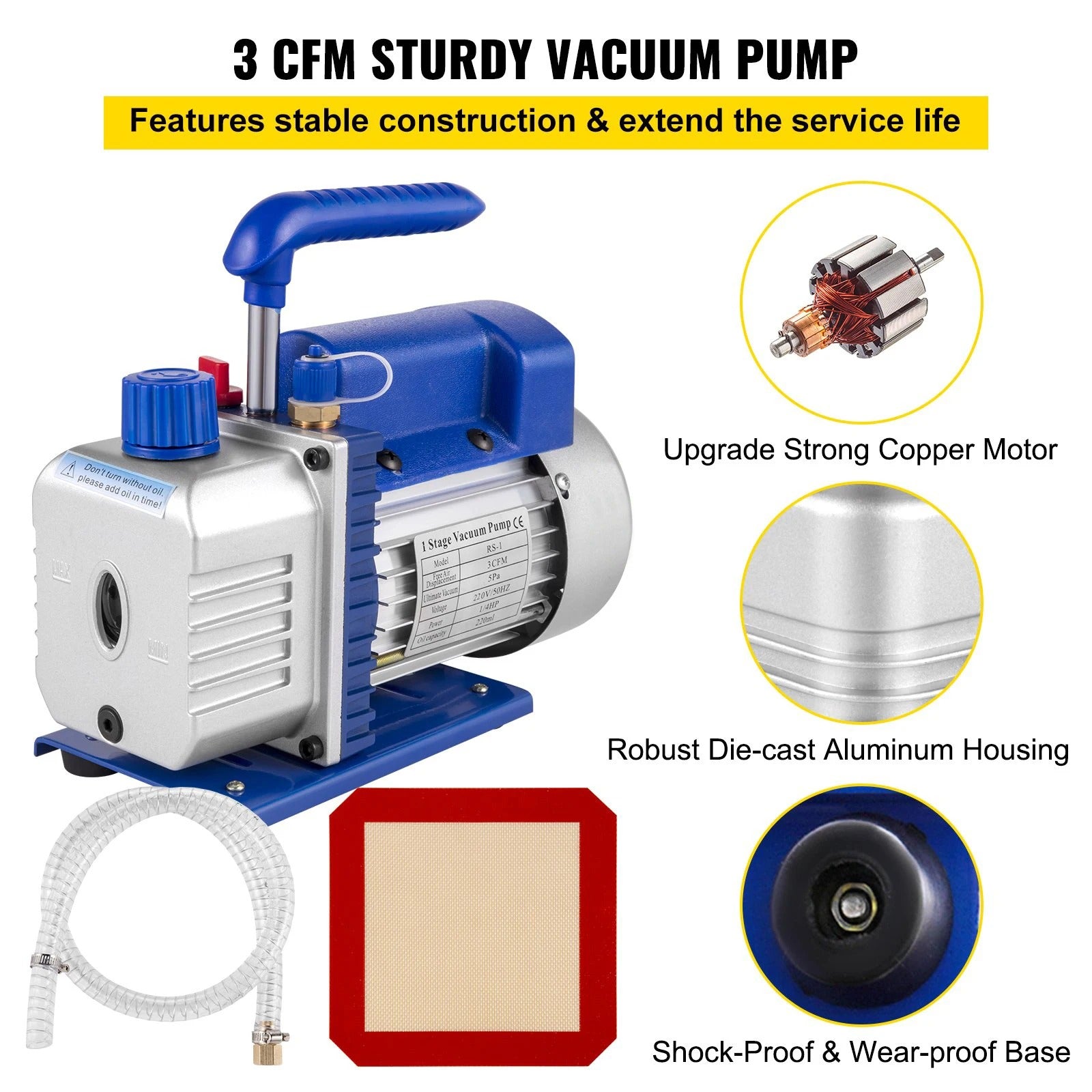 SIHAO 3CFM 1/4HP Vacuum Pump 2Gal Chamber Kit Degassing Epoxy Resin Silicone Silica Gel Wood Stabilizer Casting Tool