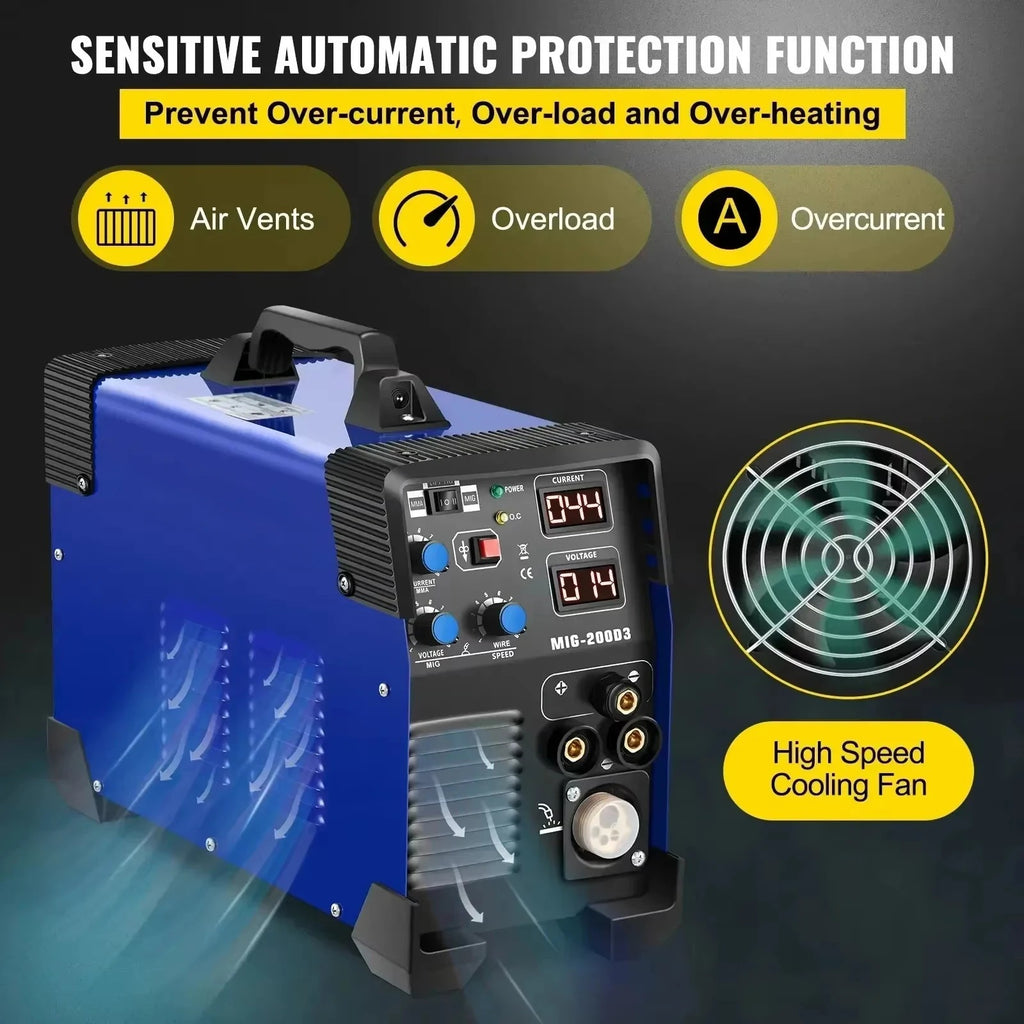 SIHAO 220V 200-270A MIG MMA TIG Welder 3-in-1 IGBT Inverter Welding Machine Dual Voltage for Steel Aluminum Auto Repair Home Workshop