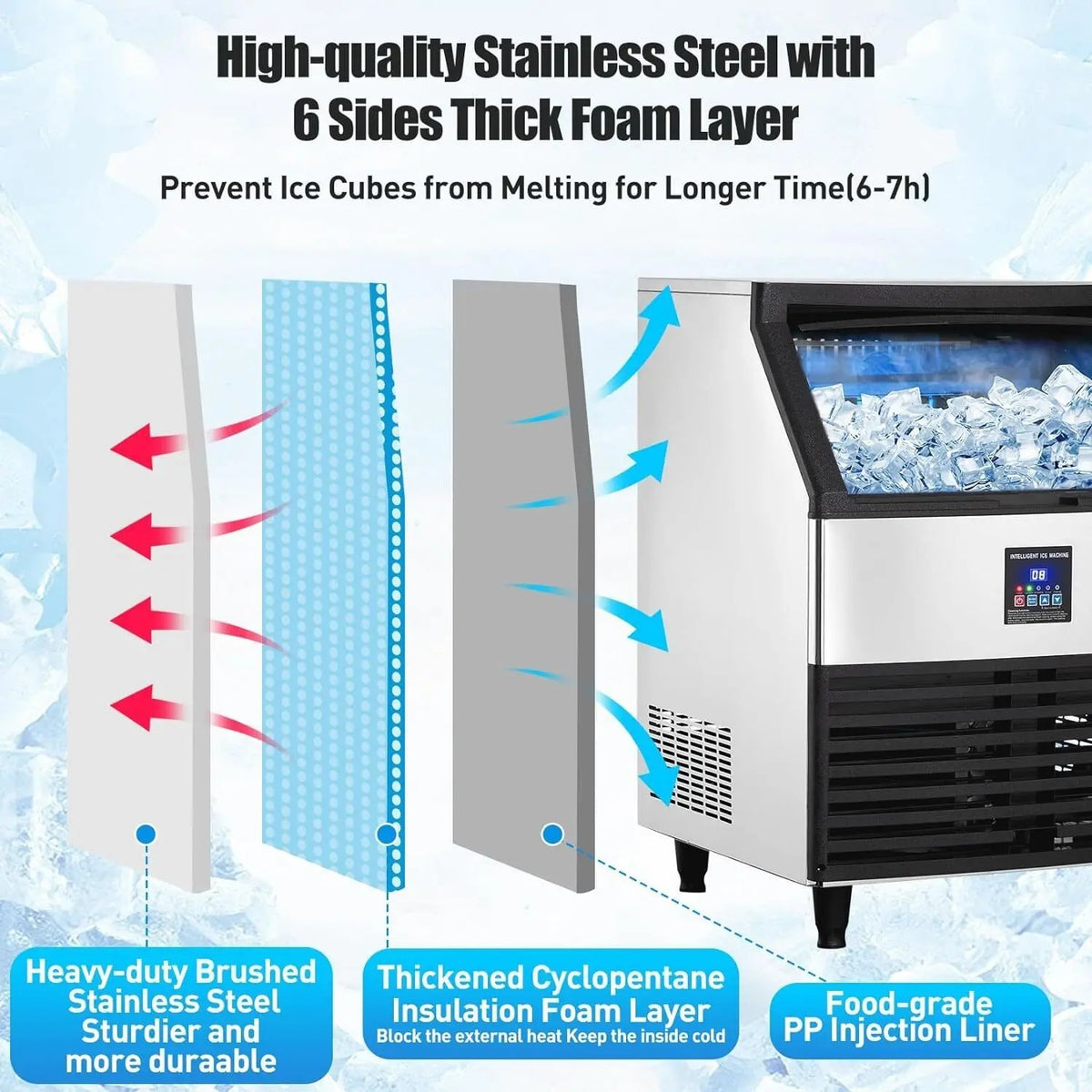 SIHAO 270lb Commercial Ice Maker – Heavy-Duty Cube Ice Machine with 24H Production for Restaurants, Bars, Cafes & Catering