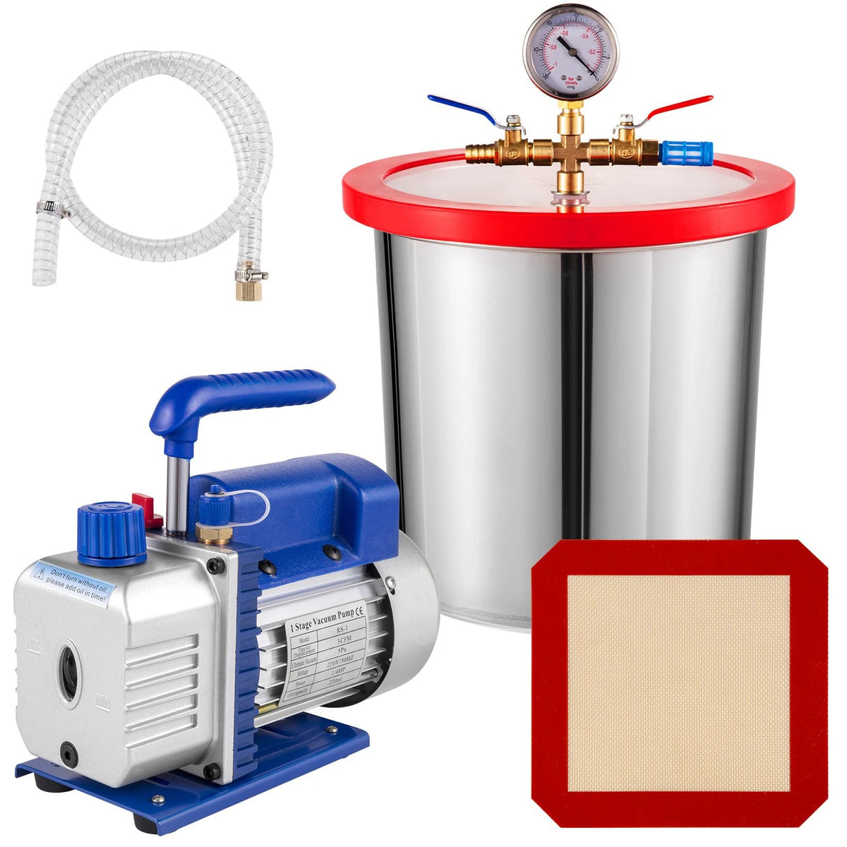 SIHAO 3CFM 1/4HP Vacuum Pump 2Gal Chamber Kit Degassing Epoxy Resin Silicone Silica Gel Wood Stabilizer Casting Tool