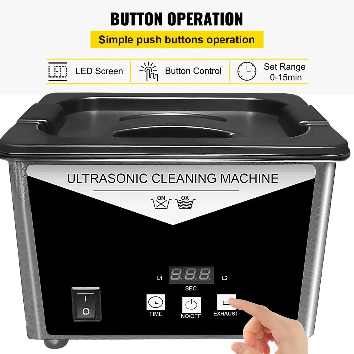 SIHAO 800ml Ultrasonic Cleaner 30W Portable Sonic Bath for Jewelry Glasses Watches Dentures Coins