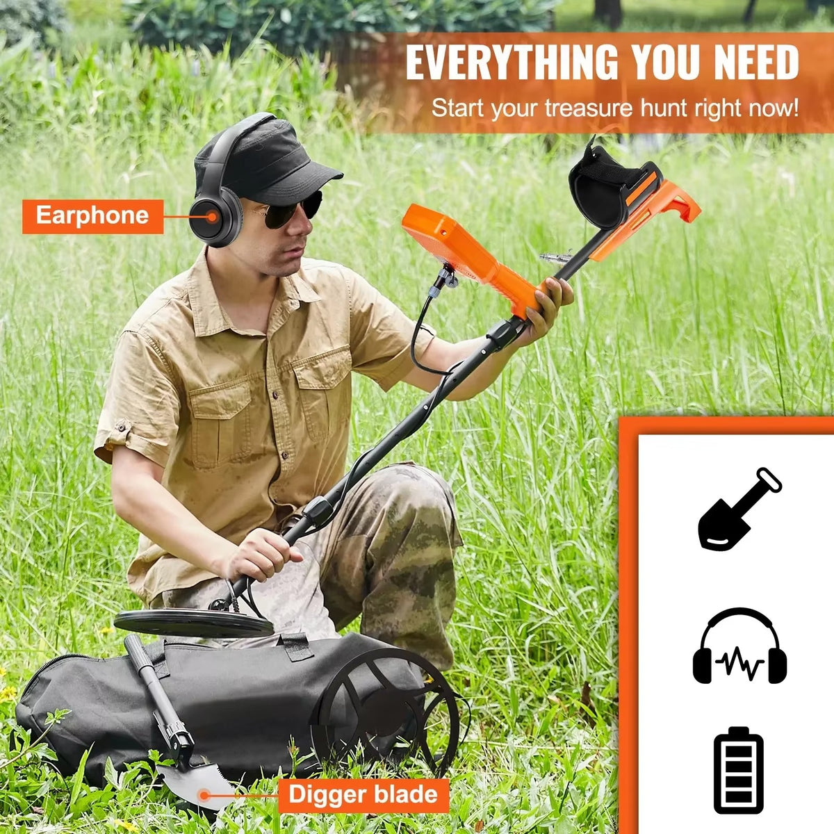 SIHAO 12" Waterproof Metal Detector – 7 Modes, Rechargeable, Ready for Treasure