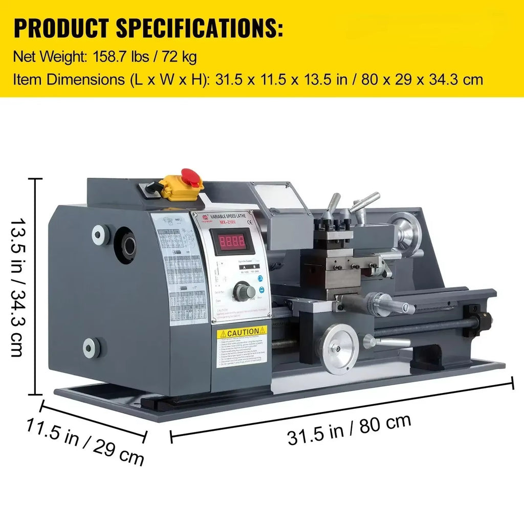 SIHAO 750W Mini Metal Lathe 8×16 Inch — 50-2500 RPM Infinitely Variable Speed MT3 Spindle Taper for Metalworking DIY