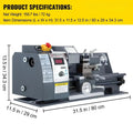 SIHAO 750W Mini Metal Lathe 8×16 Inch — 50-2500 RPM Infinitely Variable Speed MT3 Spindle Taper for Metalworking DIY