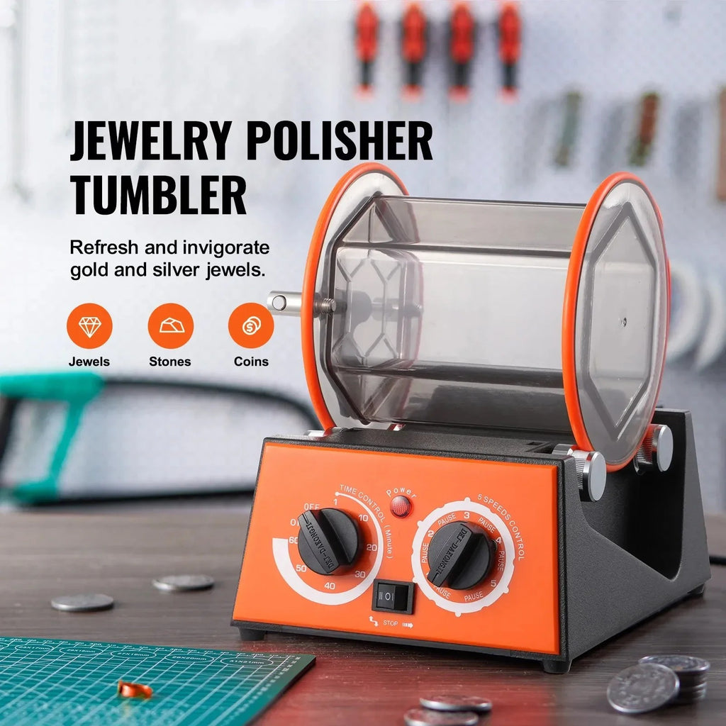 SIHAO 3-5kg Jewelry Tumbler – 5-Speed Rotary Finisher with Digital Timer & Reversible Rotation for Polishing, Burnishing & Metal Tumbling