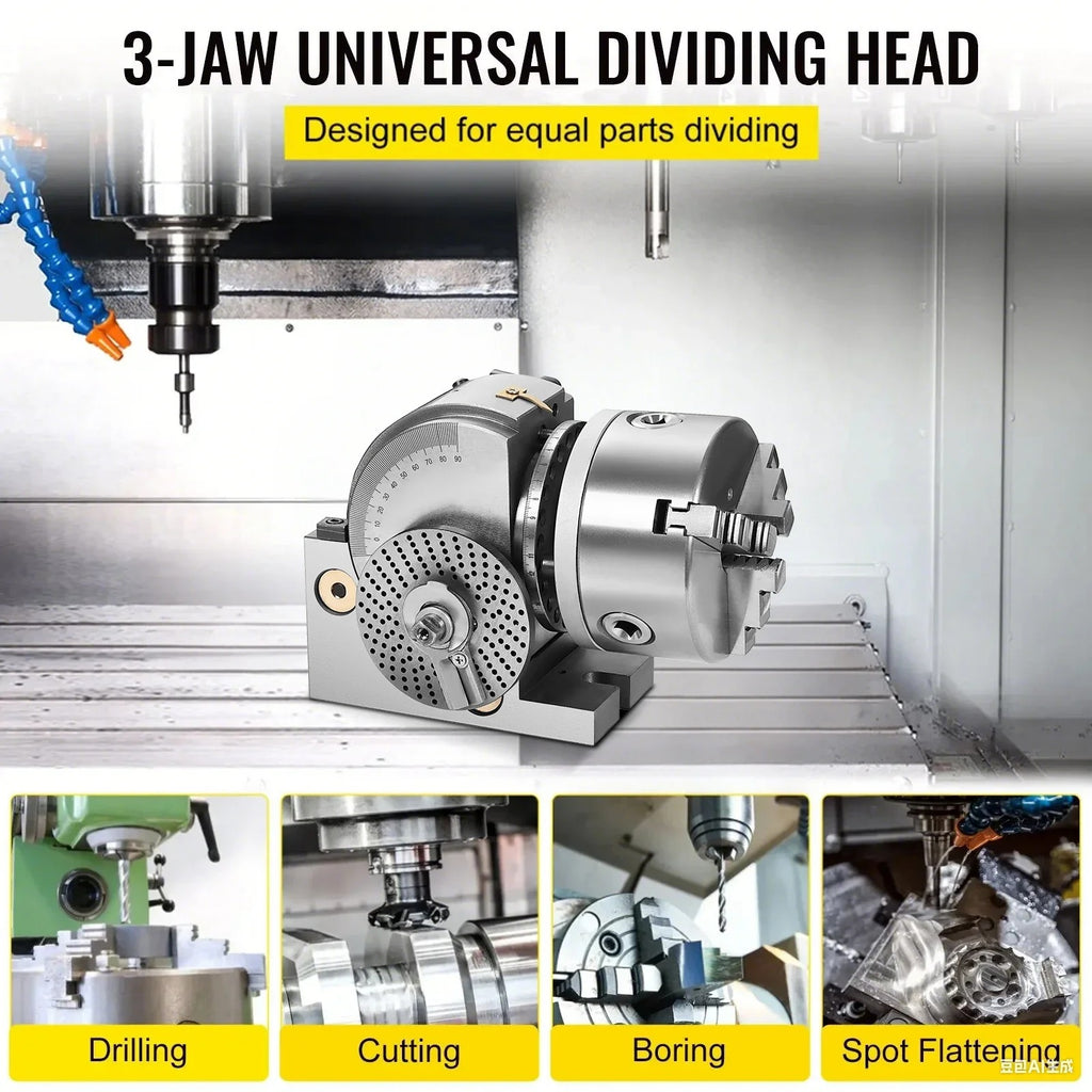 SIHAO Universal Dividing Head with 3-Jaw Chuck & Tailstock – Precision Indexing Head for Milling, Drilling & Grinding, Available in 4", 5" & 6" Chuck Sizes