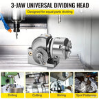 SIHAO Universal Dividing Head with 3-Jaw Chuck & Tailstock – Precision Indexing Head for Milling, Drilling & Grinding, Available in 4", 5" & 6" Chuck Sizes