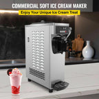 SIHAO 8116F Commercial Soft Serve Ice Cream Machine – Single Head Countertop Maker with Pre-Cooling, Puffing Pump & Low-Mix Alarm for Cafes & Dessert Shops