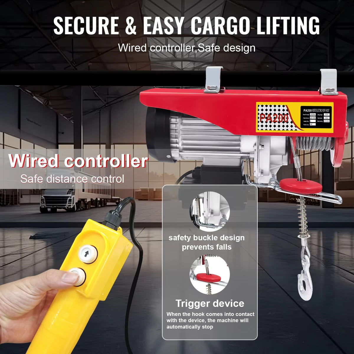 SIHAO Heavy Duty Electric Hoist Winch 880-1720 LBS — Portable Power Crane with Wireless Remote & Wired Control