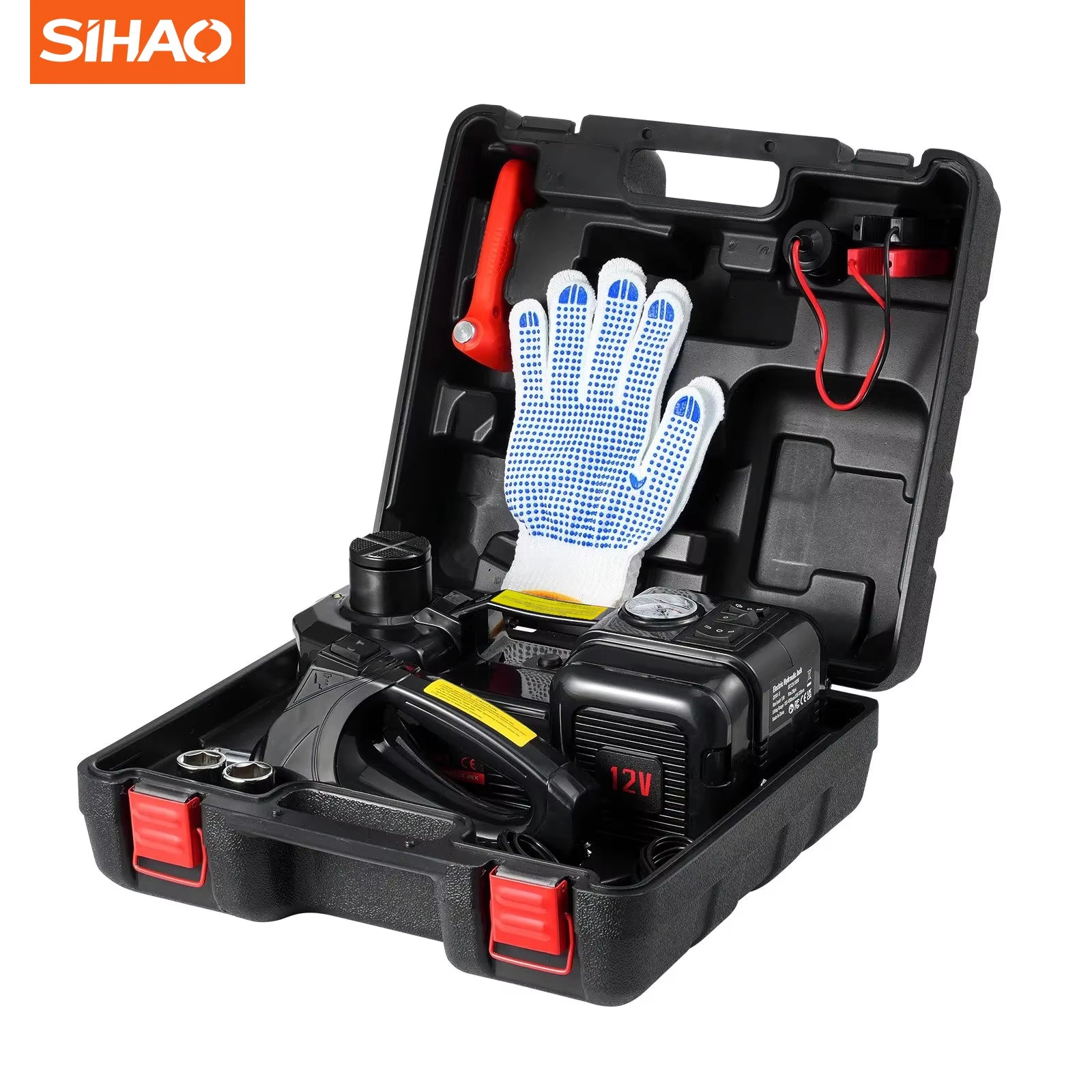 SIHAO 5T Electric Car Jack Kit – Built-in Impact Wrench, Air Pump & LED, for Cars & Trucks