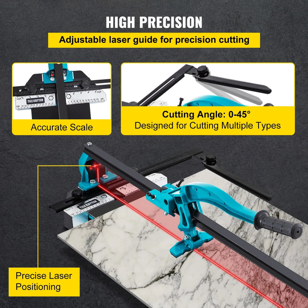 SIHAO 48" Professional Tile Cutter – Heavy-Duty Manual Scoring Tool with Built-in Laser Guide, Dual-Rail Support & Precision Snap System for Ceramic & Porcelain Tiles