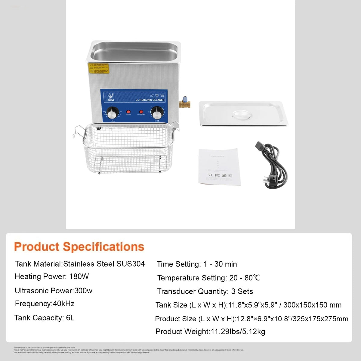 SIHAO 40kHz Ultrasonic Cleaner with Knob Control, Heater & Timer – Available in 2L To 30L Capacities, Ideal for Jewelry, Eyeglasses, Dentures, and Musical Instruments