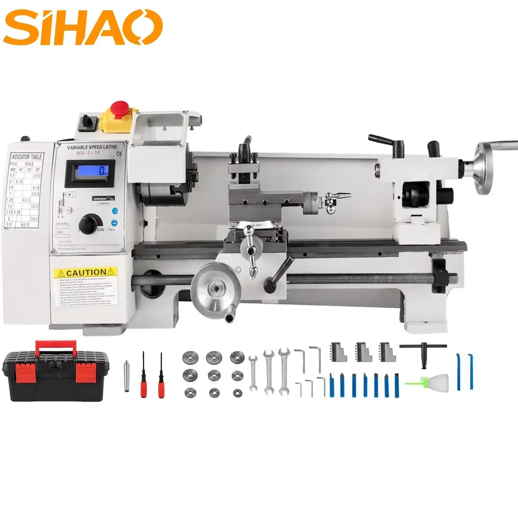 SIHAO Mini Metal Lathe 550W 600W 650W 750W 1100W 1200W —150-220mm Swing X 350-750mm Between Centers Variable Speed 0-2500 RPM, 3-Jaw Chuck, Precision Benchtop Lathe for Drilling & Threading & Steel Aluminum DIY Model Making