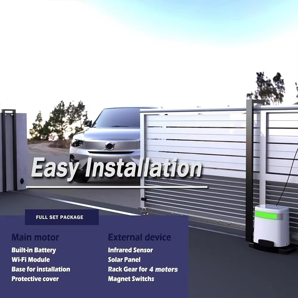 SIHAO 800KG Automatic Sliding Gate Opener 280W APP Control 2 Remotes 4m Racks Mobile Phone Control of 220V Solar Panel for Hotel Factory School