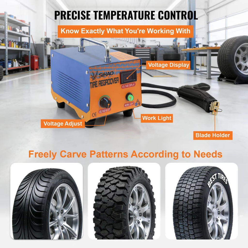 SIHAO 1000W Tire Groover Machine, Tyre Regroover Tool Kit with Iron Cutter for U/V & Right Angle Strips