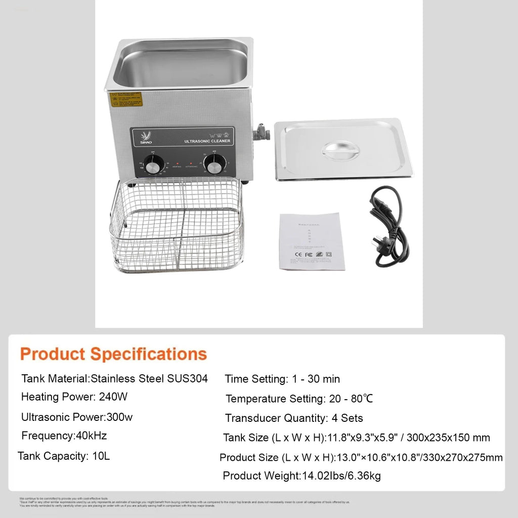 SIHAO 40kHz Ultrasonic Cleaner with Knob Control, Heater & Timer – Available in 2L To 30L Capacities, Ideal for Jewelry, Eyeglasses, Dentures, and Musical Instruments