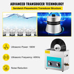 SIHAO 6L Ultrasonic Record Cleaner – 180W 40kHz Deep Cleaning System with Heat, Timer & Analog Knob for 8 Vinyls At Once, Safe for LP Restoration