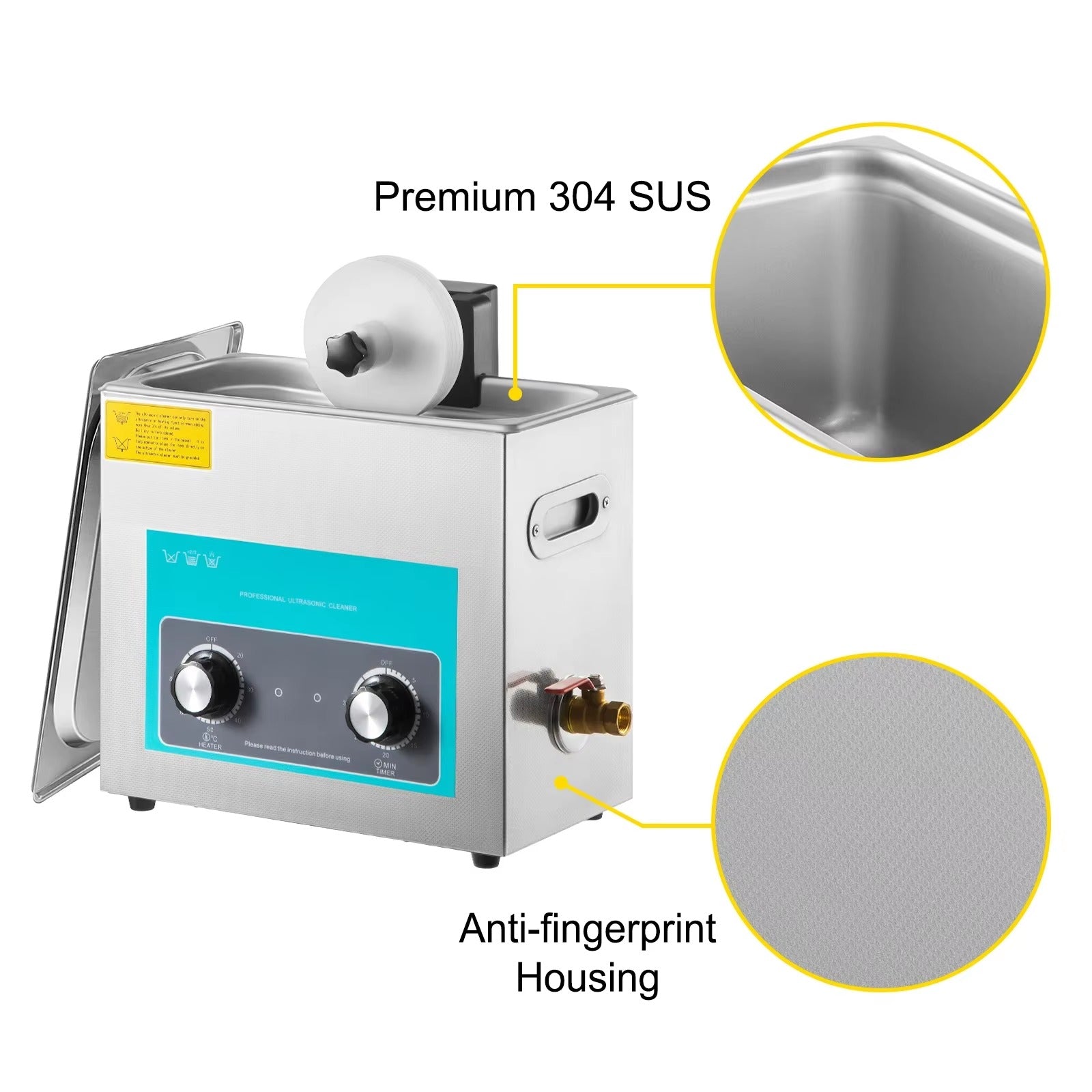 SIHAO 6L Ultrasonic Record Cleaner – 180W 40kHz Deep Cleaning System with Heat, Timer & Analog Knob for 8 Vinyls At Once, Safe for LP Restoration