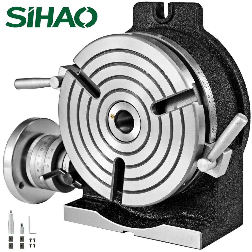 SIHAO 8"/200mm Rotary Table – Horizontal/Vertical Mount, MT-3 Spindle, 360° Swivel Base with 3 or 4 T-Slots, Heavy-Duty for Precision Milling & Drilling