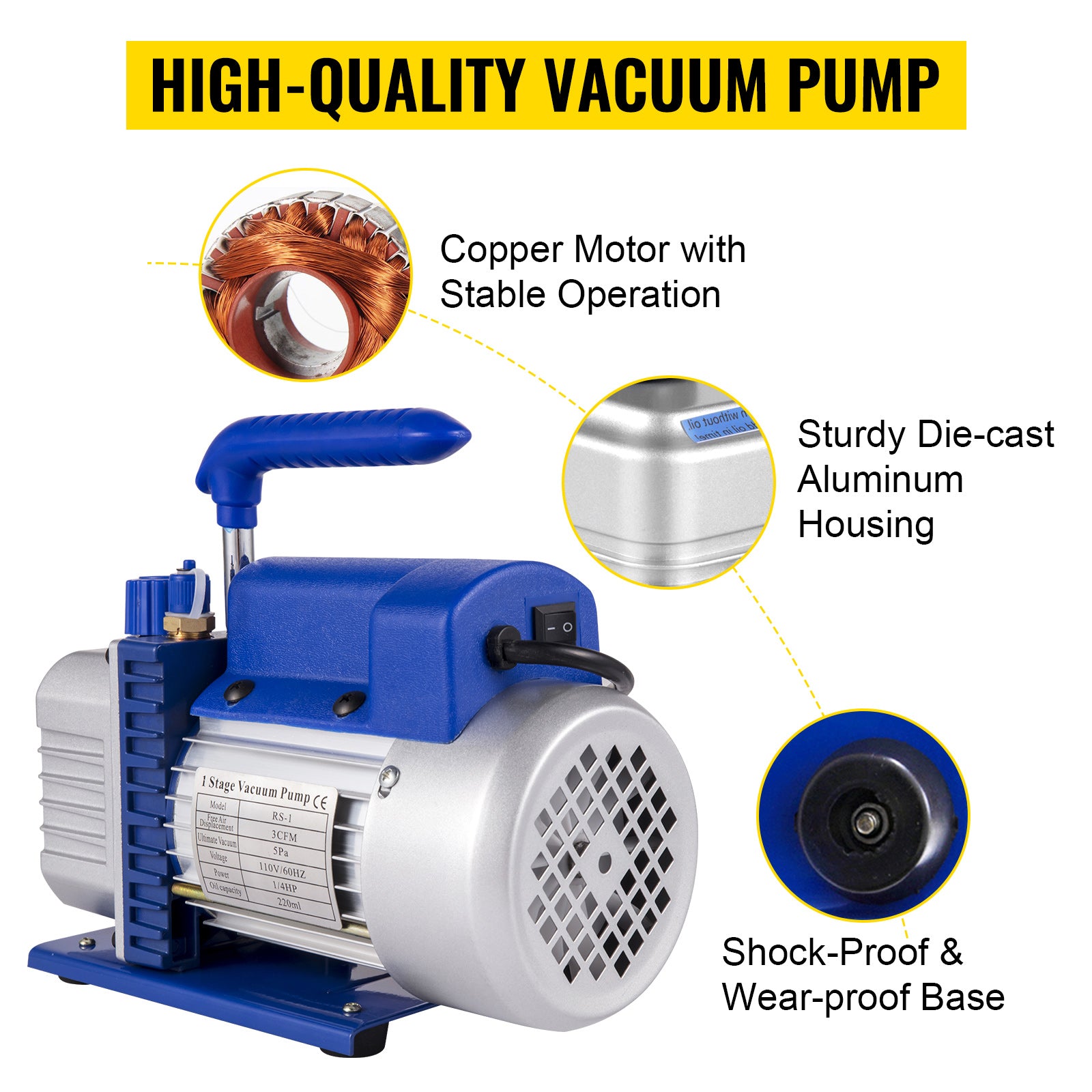 SIHAO Professional HVAC Vacuum Pump & Manifold Gauge Set — 25 Micron Deep Vacuum for  HVAC/Car AC Refrigerant Charging
